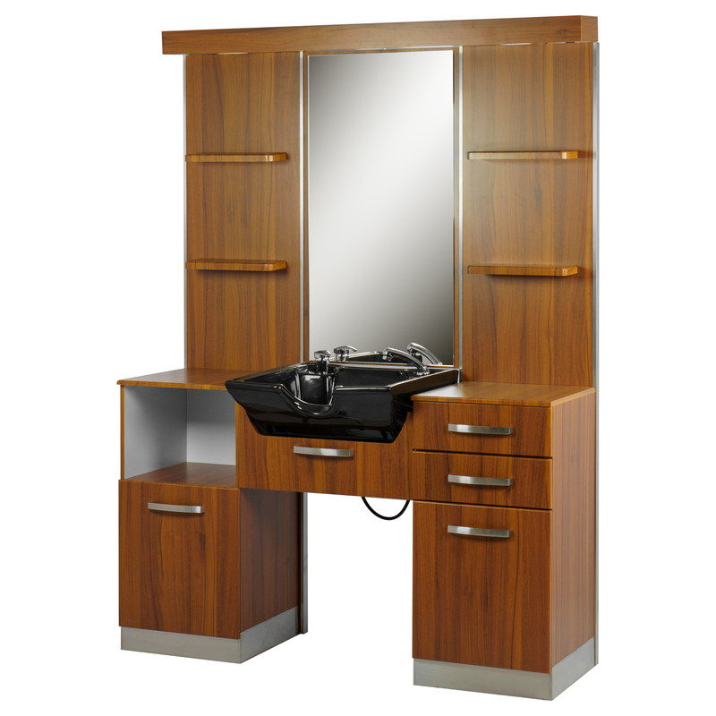 YORK Coiffeuse Barbier en bois - Avec Vasque Noire - Mobilier barbier - Meuble Barbier - Barbershop - malys equipements