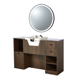 [MRP-OKE7BW] OKE 7 B Schminktisch mit Waschbecken – Dunkles Holz (Becken: Weißer Bassin)