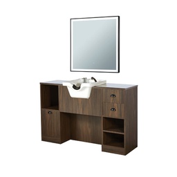 [MRP-OKE9B-WH] OKE 9 B Coiffeuse avec vasque - Bois foncé (Couleur de la vasque: Vasque Blanche)