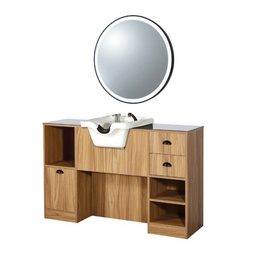 [MRP-OKE7BR-WH] OKE 7 BR Coiffeuse avec vasque - Bois Clair (Couleur de la vasque: Vasque Blanche)