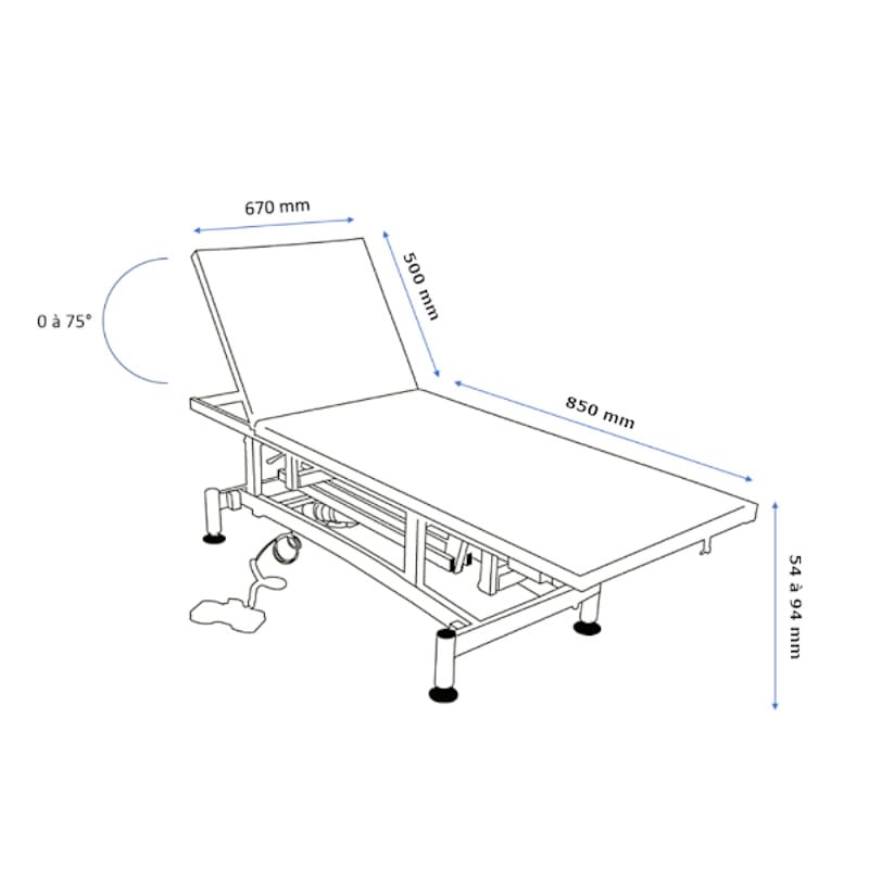 Table d'Examen Électrique CAIX PÉDIATRIE - 2 Plans - dimensions - PLUS SANTE