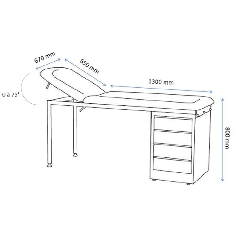 Table d'Examen Fixe MOREUIL à Tiroirs - dimensions - PLUS SANTE