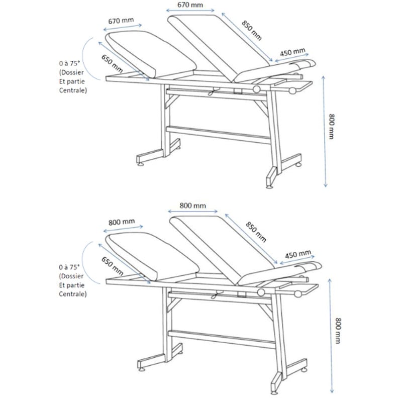 Table d'Examen Fixe LICATA - 3 Plans - dimensions - PLUS SANTE