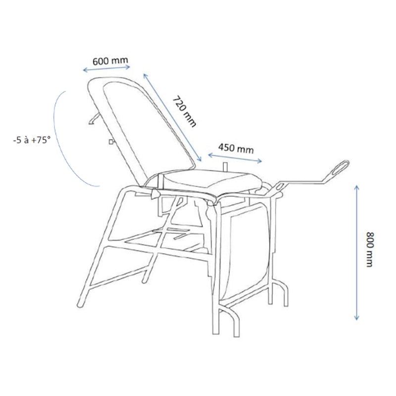 Fauteuil Gynécologique à Hauteur Fixe - dimensions - PLUS SANTE