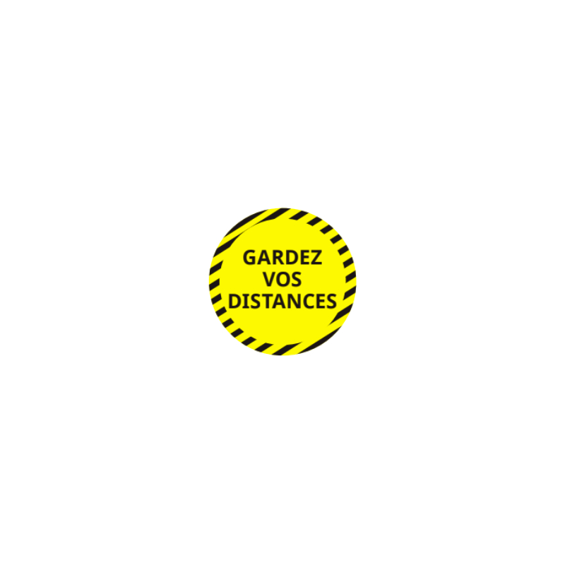 Sticker rond de distanciation adhésif jaune et noir - A l'unité