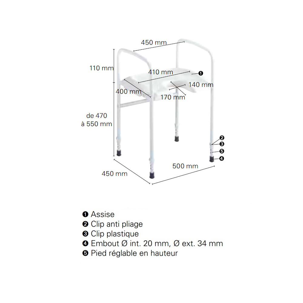 Tabouret de Douche Percé avec Accoudoirs ALIZÉ