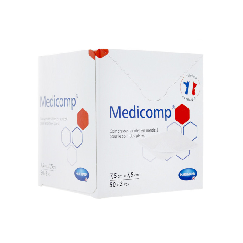 Compresses Medicomp en non tissé stériles - 7.5 x 7.5 cm