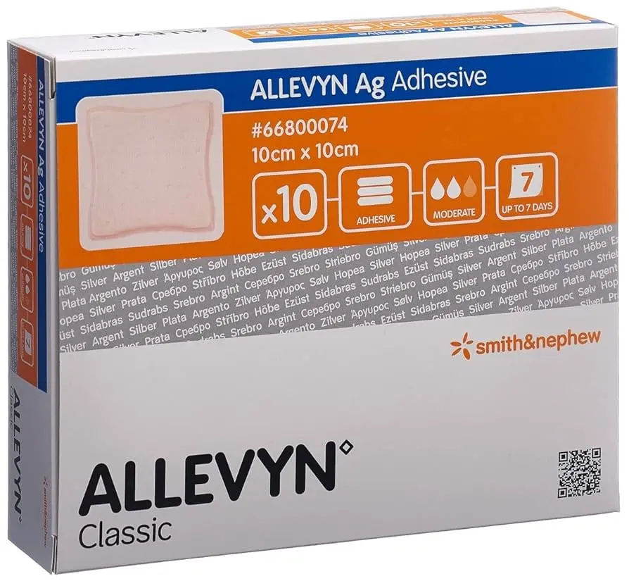 ALLEVYN ARGENT ADHESIVE 10cm x 10cm